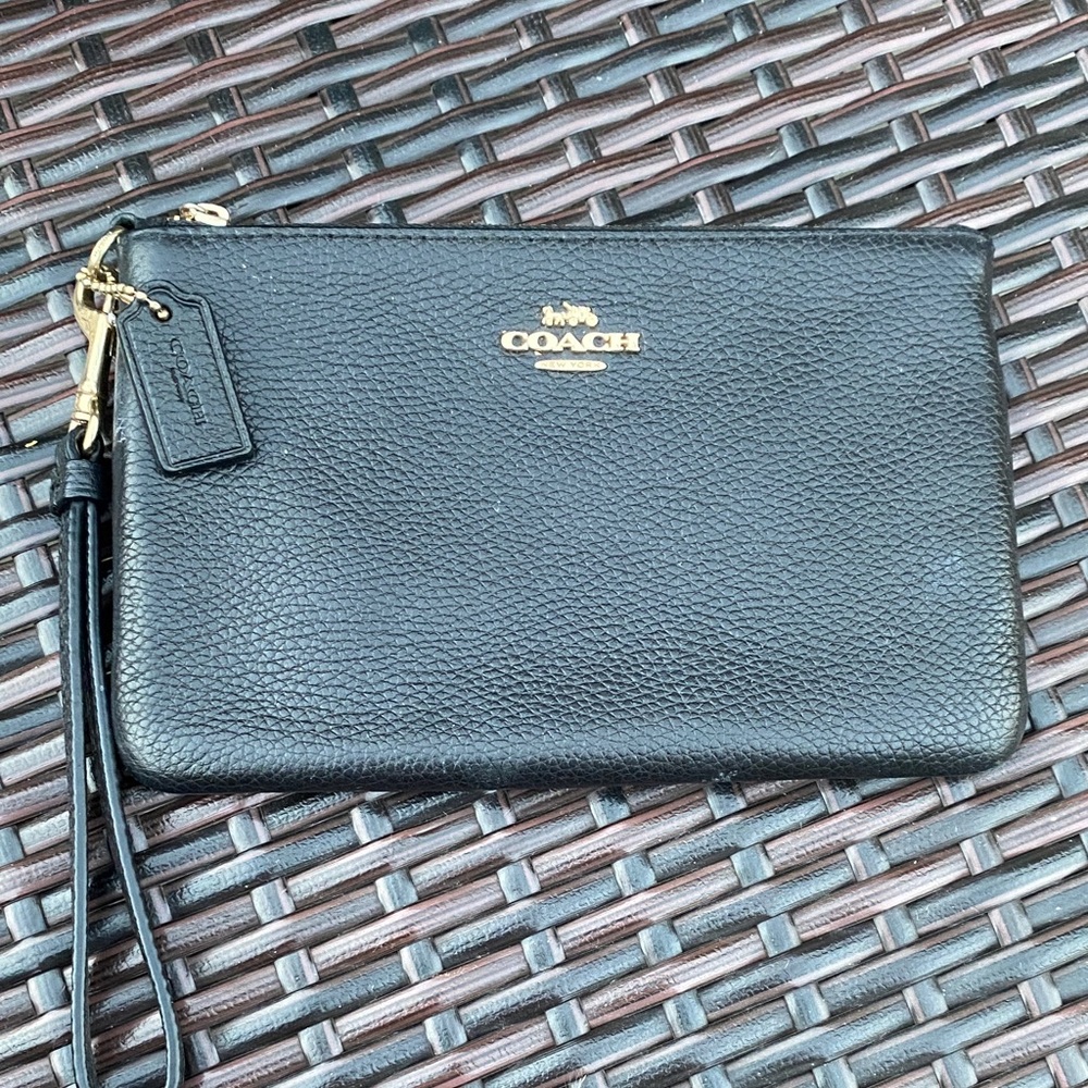 Coach Black Pebbled Leather Wristlet